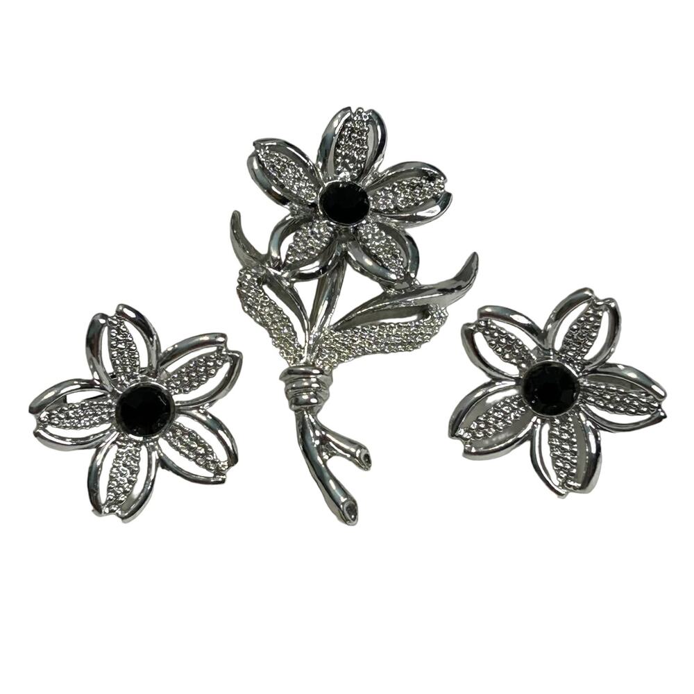 Vintage Sarah Coventry Flower Brooch and Earrings‎ Set NWOB